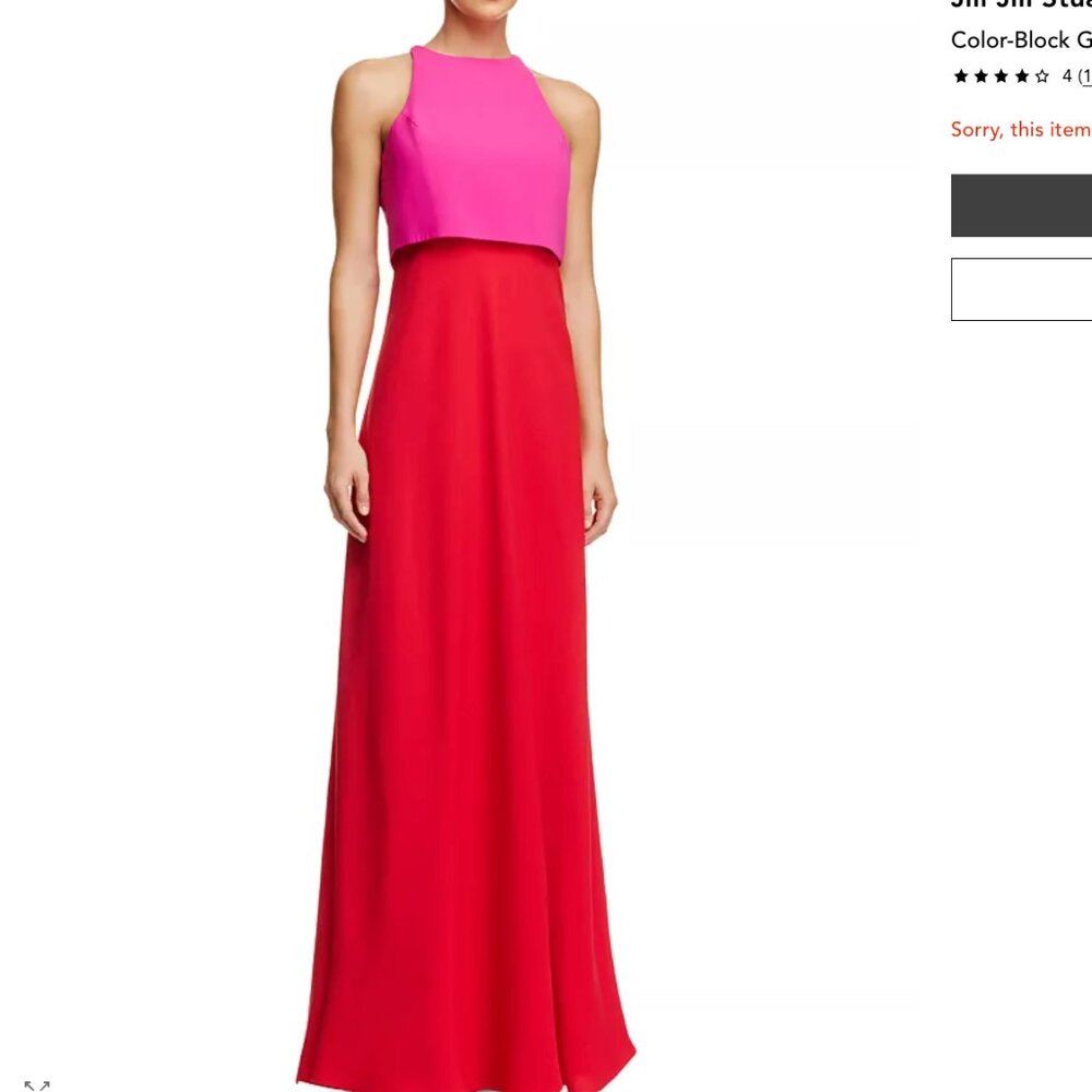 Jill Stuart Color Block Holiday Gown Begonia Pink Poppy Red